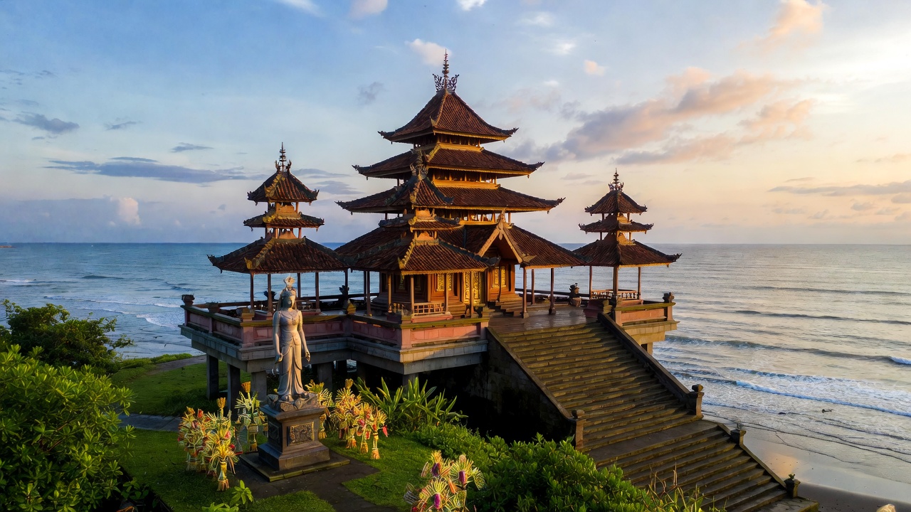 Arsitektur megah Kelenteng Sanggar Agung di tepi laut Kenjeran dengan patung Dewi Kwan Im