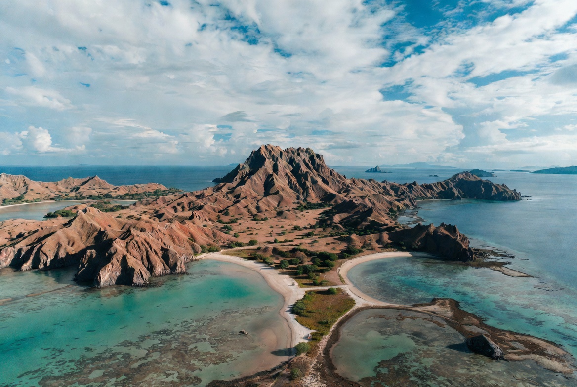 Travel NTT - Padar Island dengan bukit berwarna dan pantai pasir putih di Komodo National Park, destinasi wisata terbaik Nusa Tenggara Timur
